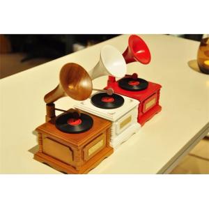 木製ミニアンティークグランドピアノ レッド オルゴール スツール付