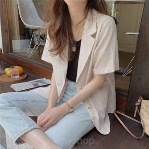 リネンジャケット レディース 夏 ベージュ 半袖ジャケット 白 サマージャケット 綿麻 ホワイト ジャケット 韓国風 ポケット付き ライトアウター Kittyshop 通販 Yahoo ショッピング