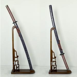 縦刀掛け 台座付き 無垢材 スワン型 縦型　刀掛台 原木 縦１本掛け　立掛 1本　高71cm