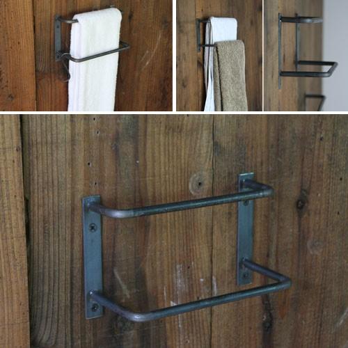 タオルハンガー 洗面所 アイアン タオル掛け 壁付け 黒 /H120×W260×D80mm ２本バー...