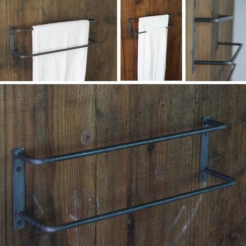 タオルハンガー 洗面所 アイアン タオル掛け 壁付け 黒 /H120×W410×D80mm ２本バー...