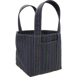 小倉織　紺縞霜降　トートバッグ　箱型｜kiya-hamono