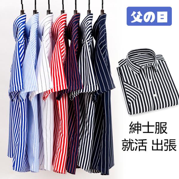 シャツ ブラウス メンズ 半袖 ビジネス 就活 出張 紳士服 夏 ストライプ柄 通学 通勤 大きいサ...