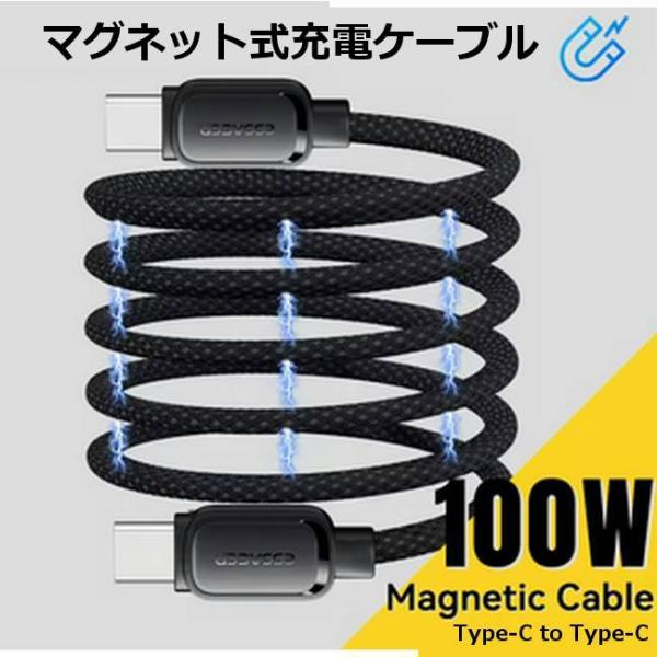 磁気自動収納 Type-C to USB-C ケーブル 100W (1m) タイプC マグネットケー...