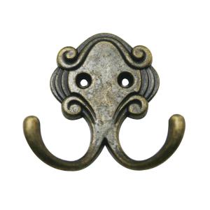 Amanaote Metal Antique Brass Hardware Double Prong Robe Hook Clothes Hanger