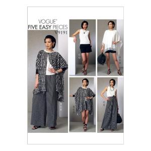 Vogue Patterns V9191 ミスポンチョ バックプリーツトップ ショーツ ワイドレッグラップパンツ 裁縫パターン サイズY(XSM-SM