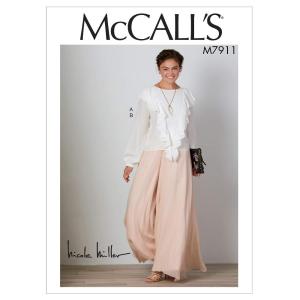 McCall Pattern M7911A5 レディース ゆったりフィット プルオーバーブラウス ワイドフレアパンツ Nicole Miller サイ