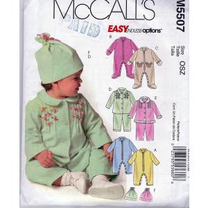 MCCALLS PATTERN M5507 SIZE ALL INFANTS JUMPSUITS, JACKETS, PANTS AND HAT