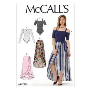 MCCALLS M7606 ミセス オフショルダー ボディスーツ ラップスカート サイドタイ付き  縫製パターン