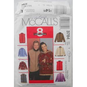 MCCALLS PATTERN 3784 MISSES AND MENS JACKETS AND VESTS FOR STRETCH KNIT ONL