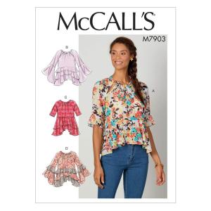 McCall Pattern M7903E5 レディース フリルスリーブとプリーツブラウス サイズ14-22 裁縫パターン