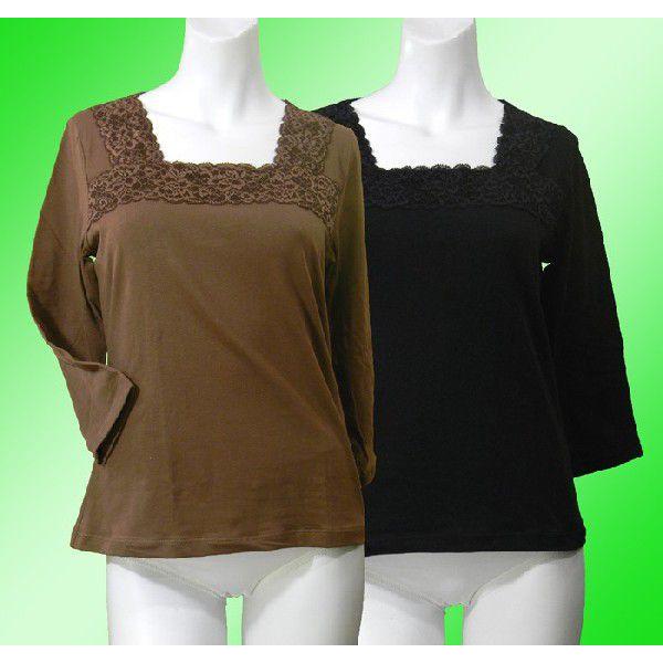 綿混素材 スクエアネック 七分袖ジャケットインナー 日本製