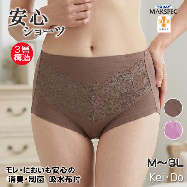 ショーツ レディース 吸水布付 消臭 制菌 足口楽々仕立て 安心ショーツ モレ においも安心 東レ ...