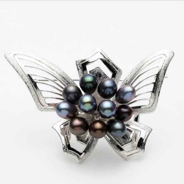 シルバー925 淡水真珠 バタフライ ブローチ 帯留め兼用 パール 大ぶり 個性的 蝶