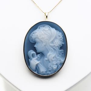 K18ストーンメノウカメオペンダント：ブローチ GALLERY megumi 保証書付き K18 瑪瑙 ストーン カメオ ブローチ