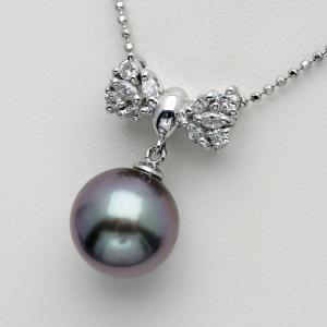 プラチナ900 有核淡水真珠 ペンダントトップ 天然ダイヤモンド付き