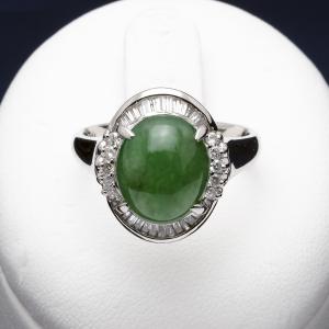 プラチナ900 天然翡翠 リング 12号 サイズ直し可 天然ダイヤ付き