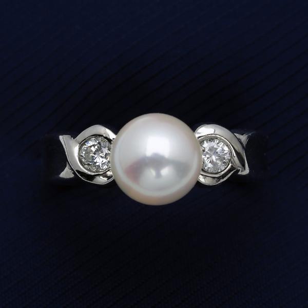 プラチナ900 アコヤ本真珠 リング ダイヤモンド付き 13号 サイズ直し可 あこやパール 指輪 大...