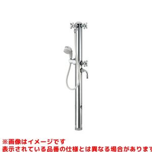 ペット用パン付き共用ステンレス双口シャワー混合水栓柱、水栓柱パン(ペット用) カクダイ-ガーデン #624-207 ステンレス双口シャワー混合栓柱（ペット