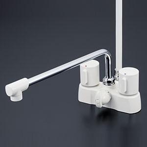 新品　KVK シャワー混合栓 KF207N デッキ型一時止水付2ハンドルシャワー（左側シャワー）240mm