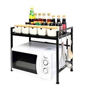 BQKOZFIN レンジ上ラック 電子レンジラック 伸縮式 2段 幅 高さ調整可能 荷重30KG 省スペース 日本語説明書付き