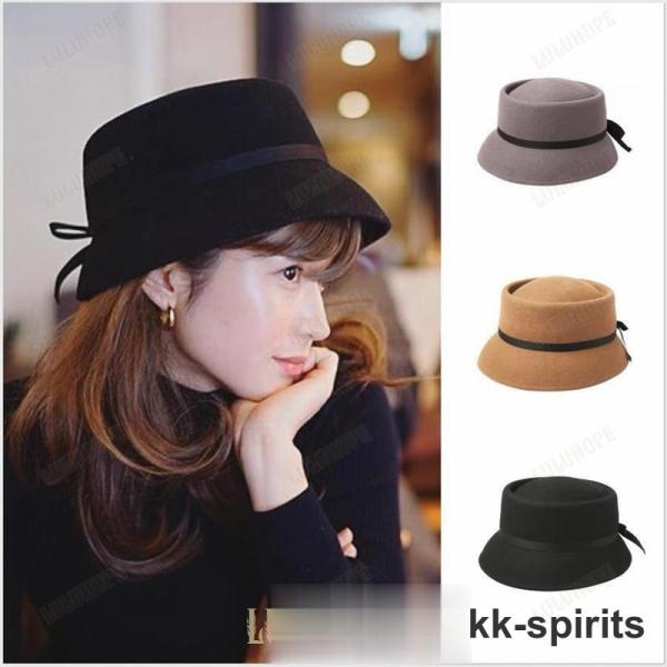 ウールフェルト 帽子 子供レトロ百合バケット秋冬復古風礼帽凹頂バケット日本風スタイル