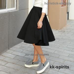 スカート 膝丈 フレア aライン ひざ丈 レディース 黒 01