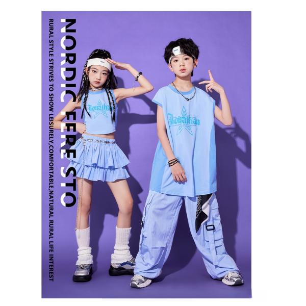 ダンス 衣装 韓国 キッズ 夏 スプライシング トップス スカート セットアップ ジャズダンス へそ...