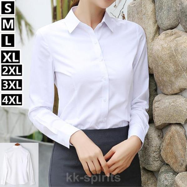 ホワイトシャツ レディース ブラウス Yシャツ 白 胸の開きを防ぐ 隠しボタン UPF50 UV 紫...