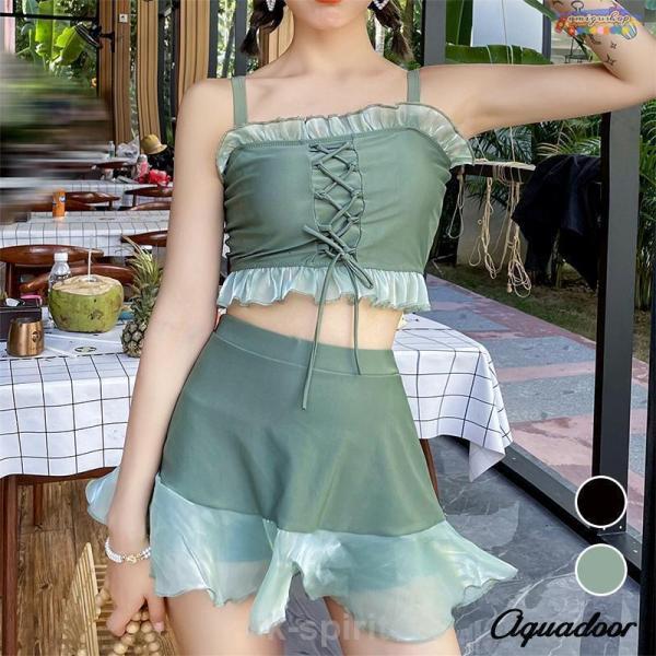 ビキニ水着 レディース フリル 可愛い 水着 韓国 2点セット体型カバー 韓国 小胸 バンドゥ ビギ...