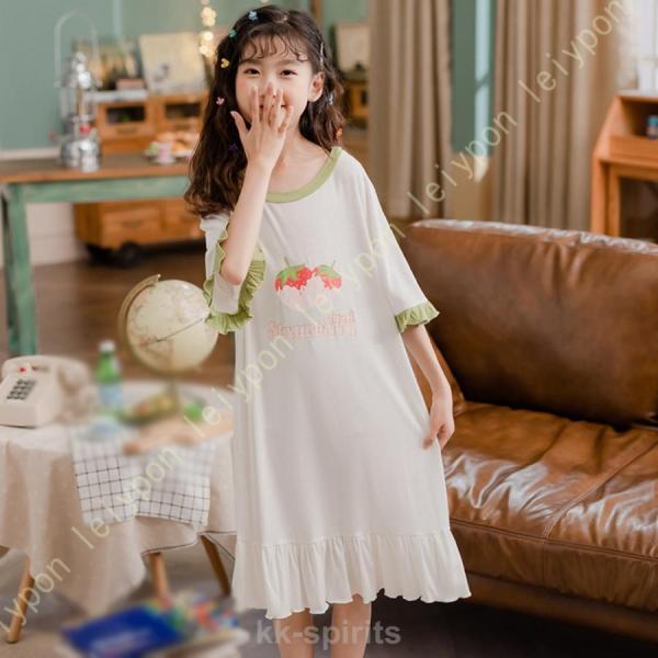 子供 ネグリジェ 綿 柔らかい ナイトドレス 半袖 女の子 パジャマ ガールズ ワンピース ロング ...