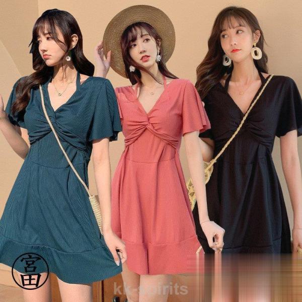 水着 ワンピース レディース オールインワン Vネック 体型カバー水着 ママ水着 20代 30代 4...