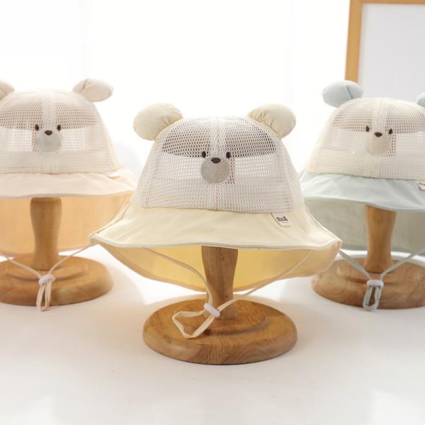 ベビー キッズ 紫外線対策 ハット 日よけ 帽子 メッシュ UVカット 紐付き 子供用 日除け付きス...