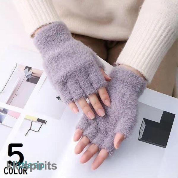 手袋 ショートグローブ レディース 指切り 指なし 厚手エコファー ふわふわモコモコ スマホ対応 防...