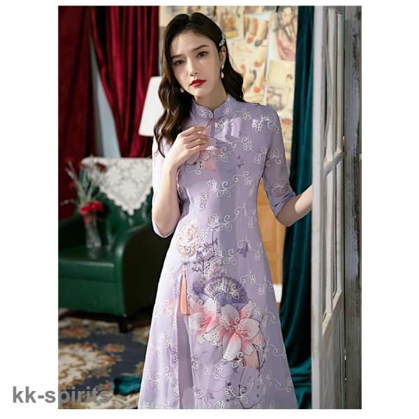 レディース チャイナドレス ロングワンピース チャイナ風 ワンピース ドレス 改良 チーパオ チャイ...