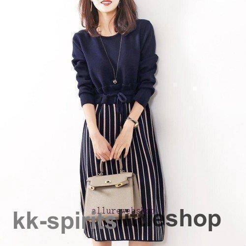 ドッキングワンピース 20代 30代 40代 50代 通勤 オフィス ひざ丈 ワンピース レディース...