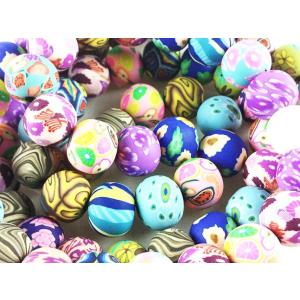 ビーズ 樹脂 とんぼ玉 80個 10mm 花柄 和柄 ミックス セラミック 粘土 ネックレス ストラ...