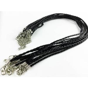 ネックレス 紐 10本 ブラック 黒 編め込み シルバー カニカン アジャスター 付き チョーカー 紐 金具 合皮 革紐 AP0246