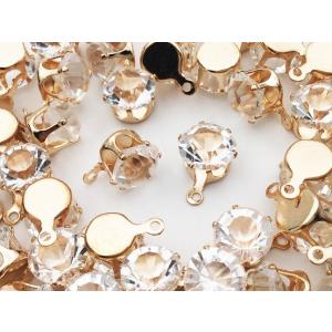 台座付き ガラスストーン 8mm 50個 カン付き ゴールド 貼付台座 チャーム ピアス イヤリング...