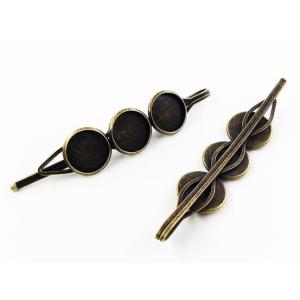 ヘアピン パーツ ミール皿 台座 付き 3連台座 金古美 10個 ヘアアクセサリー ヘアクリップ パ...