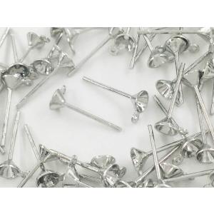 ピアス パーツ セット シルバー 4mm 丸皿 底深 50個 カン付き ピアスパーツ ピアス金具 ア...