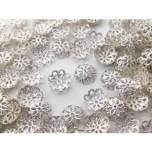 ビーズキャップ 14mm シルバー 白銀 座金 花座 200個 ビーズカバー