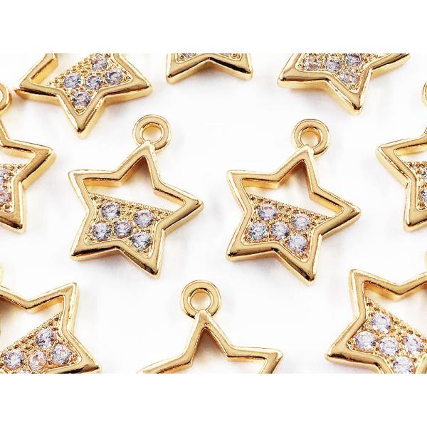 キュービックジルコニア チャーム スター 星 ゴールド 10個 アクセサリーパーツ ネックレス ピア...