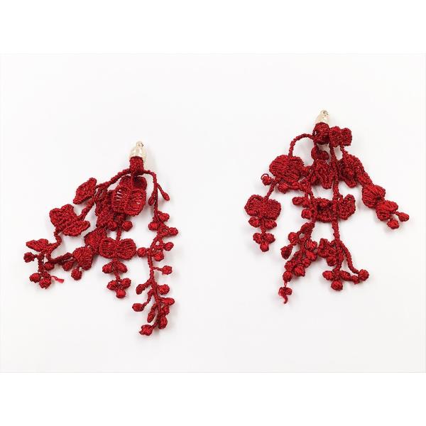 フラワータッセル レッド 吊り下げ花びらゆらゆら調 全長約7〜80mm前後 10個 タッセルパーツ ...