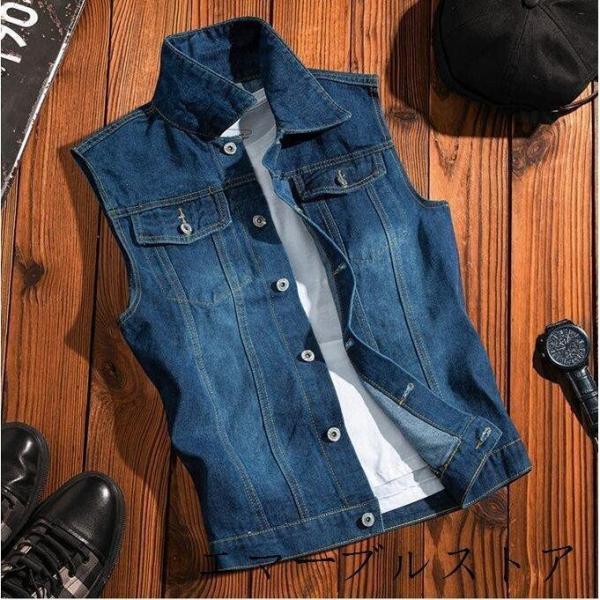 メンズデニム 袖なしデニムブラウス お兄系デニムジャケット Gジャン チョッキ ライダースデニムアウ...