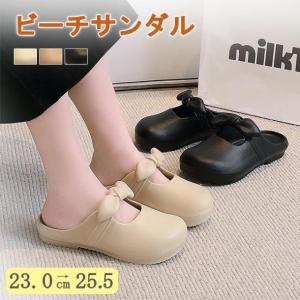 サンダル レディース リボン かかとなし スリッポン 軽量 美脚 軽い 可愛い おしゃれ 歩きやすい 痛くない 厚底 フラット 防水