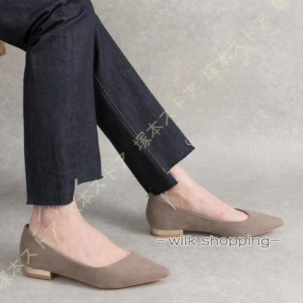 パンプス フラット ローヒール ぺたんこ 痛くない 3E レディース ランダ/ポインテッドトゥローヒ...