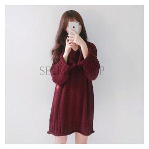 ロングワンピース ニート ニットセーター 秋服...の詳細画像4