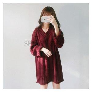 ロングワンピース ニート ニットセーター 秋服...の詳細画像5