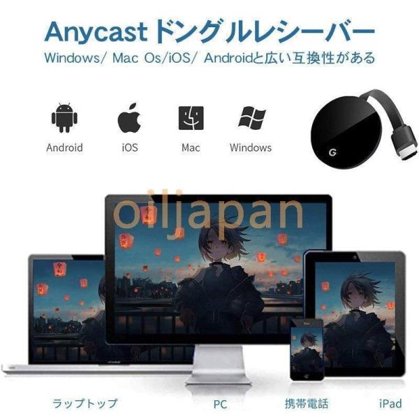 HDMI ミラキャスト ワイヤレスディスプレイ 1080P 2.4G Miracast レシーバー ...